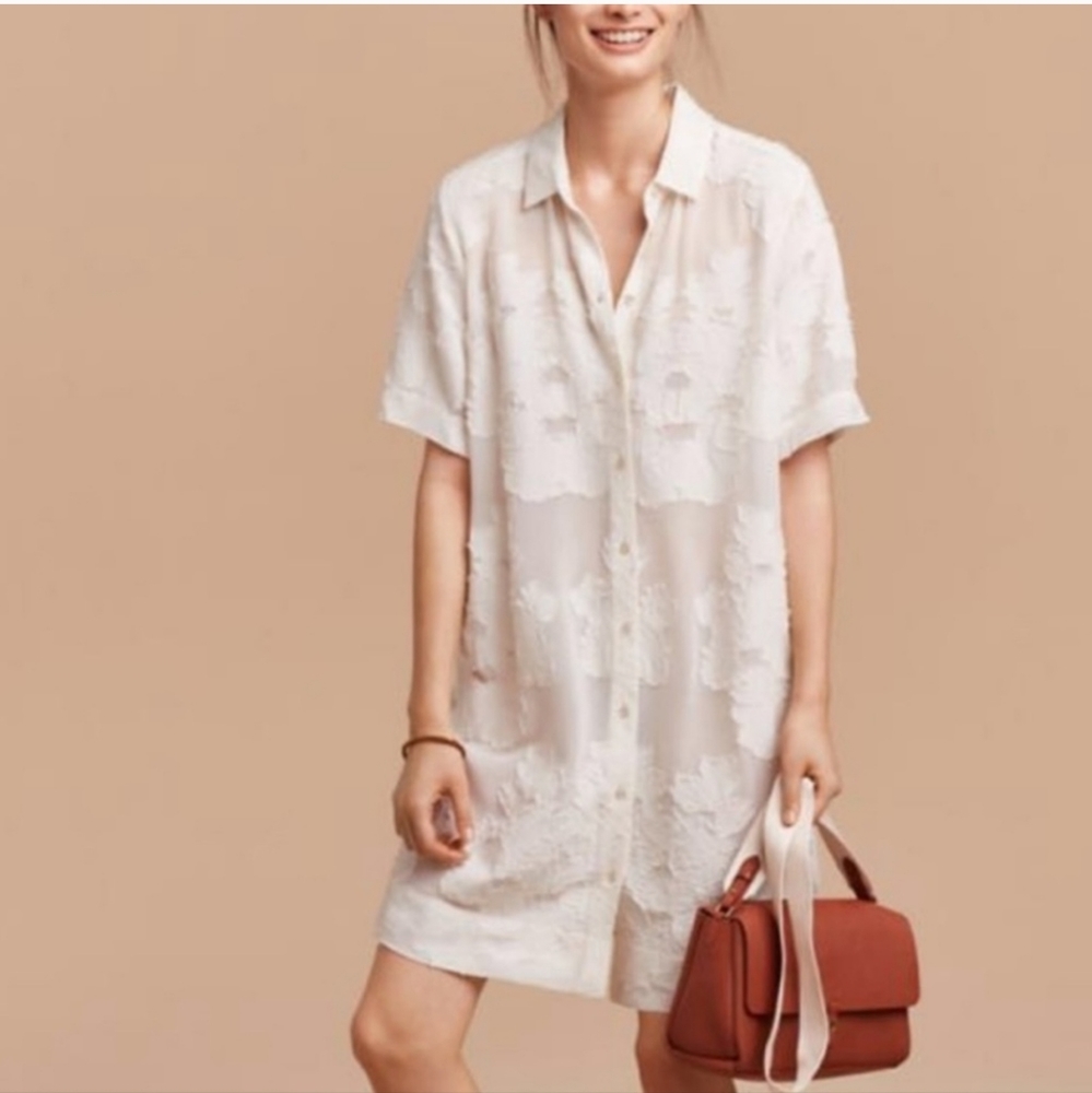 Lightweight White Embroidered Shirt Dress
